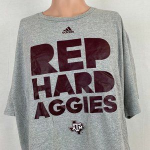 Adidas Texas AM Aggies Rep Hard T Shirt NCAA College Grey Size 2XL